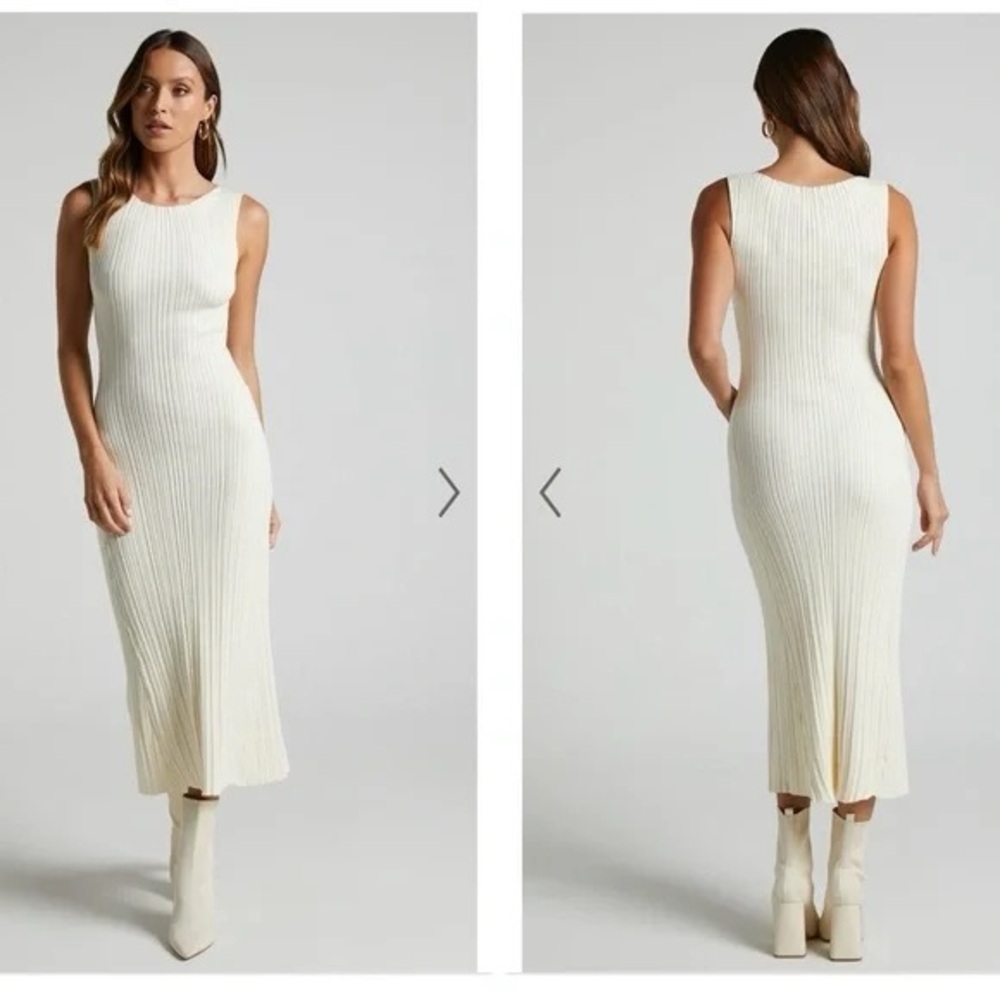 Showpo Rumor Knit Cream Maxi Dress